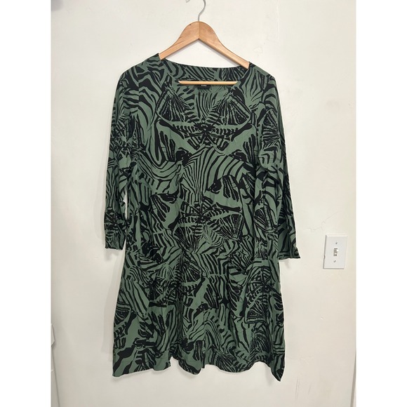 Bitte Kai Rand Green Black Abstract Print 3/4 Sleeve Pocket Dress M - Picture 1 of 11